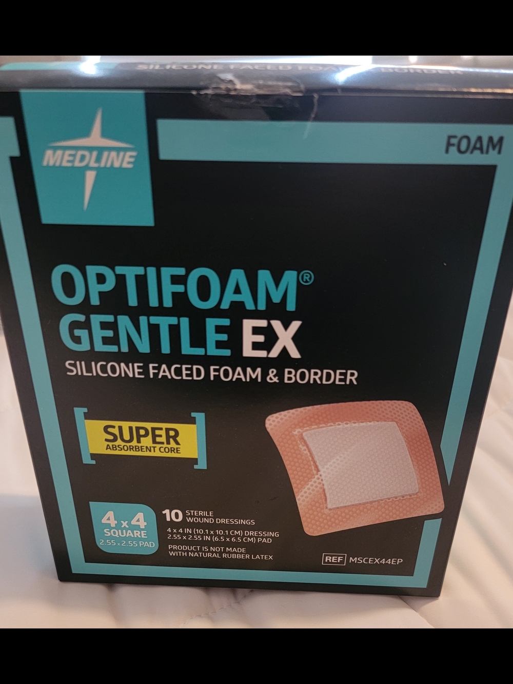 Medline Optifoam Gentle EX Silicone Faced Foam & Border 4 x 4